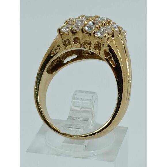 Vintage 1990's Gold Sterling Silver Sim Diamond CZ Cluster Cocktail Ring Size 7 - Picture 8 of 10